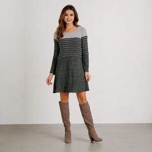 Ella Mara Gray Striped Knit Dress M Petite Minimalist Quiet Luxury Soft Girl